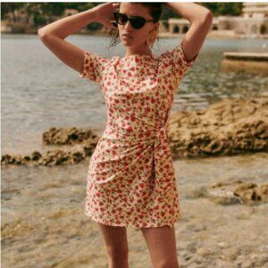 Sezane Pippa Short Dress Coral Flowers - Size M